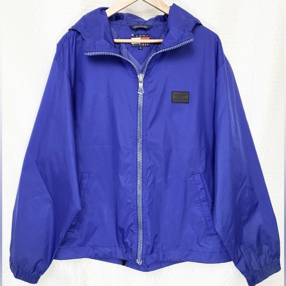 Tommy Hilfiger Windbreaker Black Logo Clear Zip Royal Blue Relaxed Fit Men's S - Picture 13 of 13